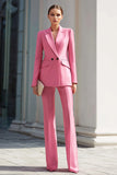 2-Piece Pink Peak Lapel Work Suit