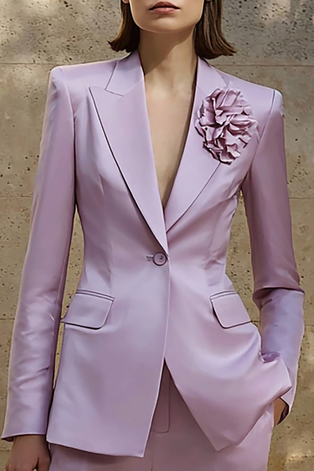 2-Piece Lilac Peak Lapel Work Suit with 3D Flower