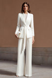 Ivory Shawl Lapel 2-Piece Business Suit with Sash