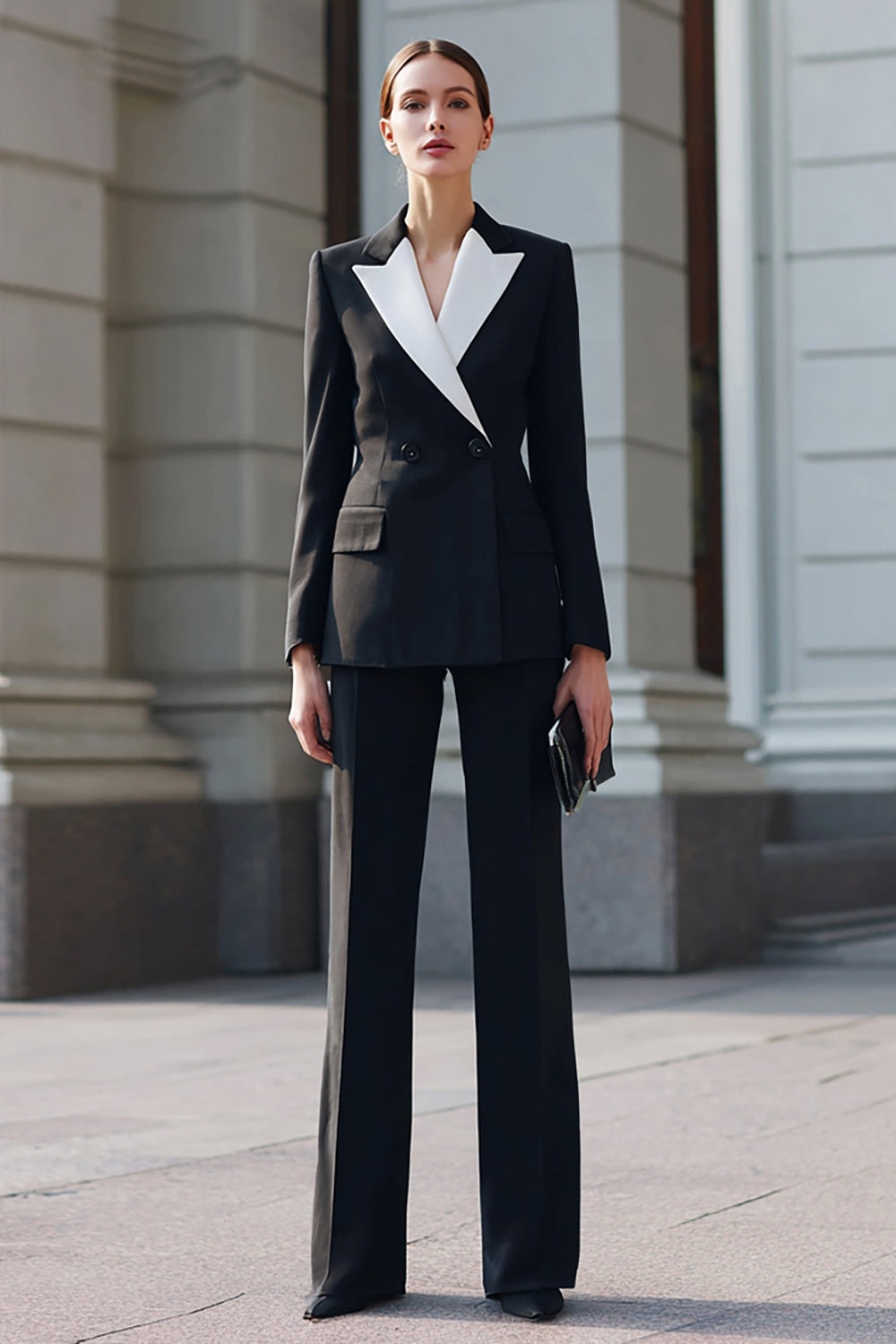 2-Piece Slim Fit Black and White Work Suit