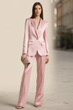 Satin One Button 2-Piece Peak Lapel Pink Business Suit