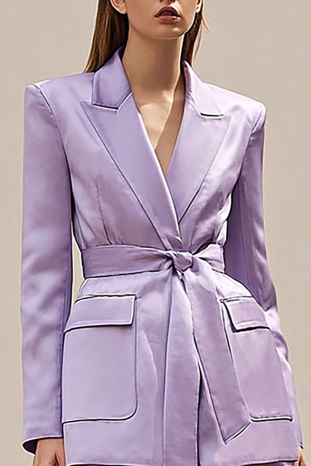 Lilac 2-Piece Peak Lapel Work Suit with Sash