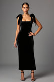 Black Bodycon Square Neck Semi-Formal Dress