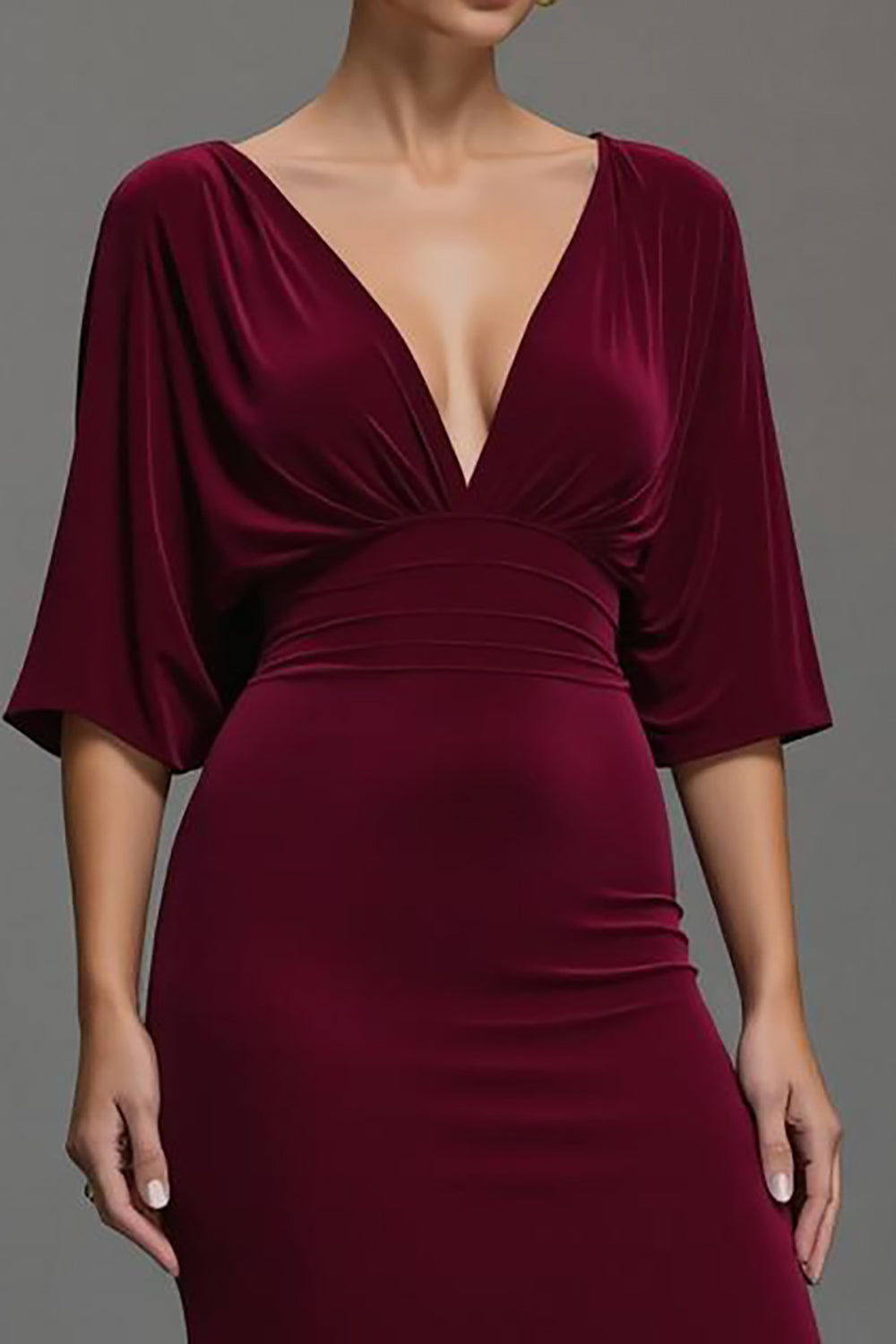 Burgundy Sheath V-Neck Velvet Formal Dress