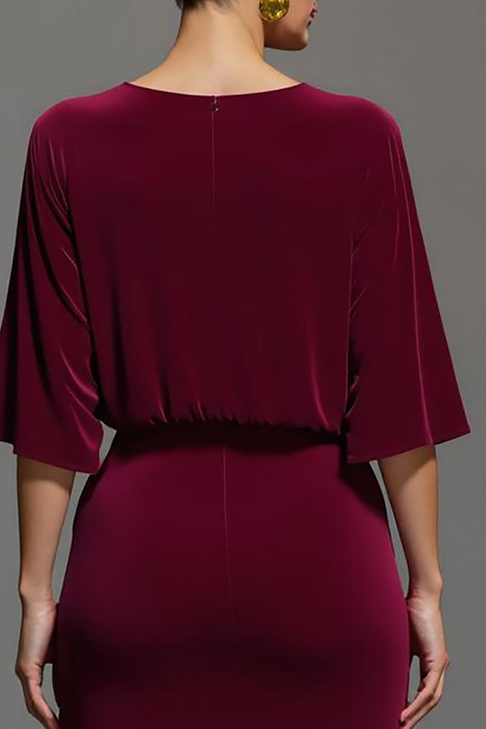 Burgundy Sheath V-Neck Velvet Formal Dress