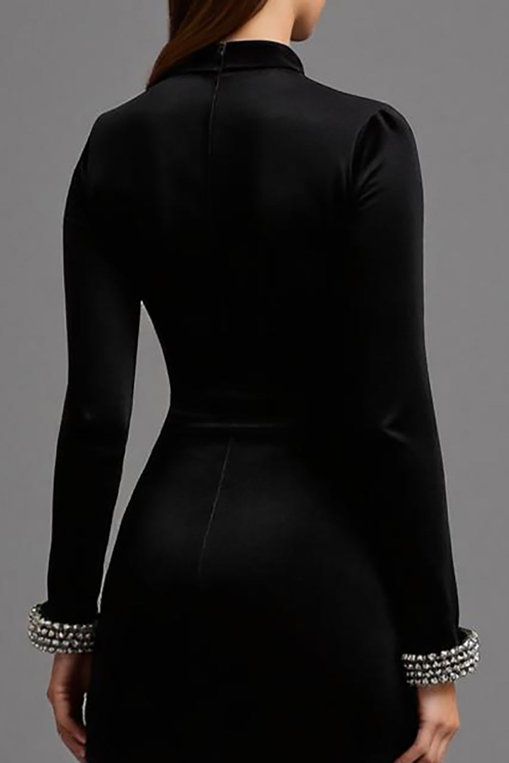 Black Sheath Beaded Formal Dress with Long Sleeves
