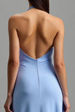 Blue Halter Backless A-Line Formal Dress