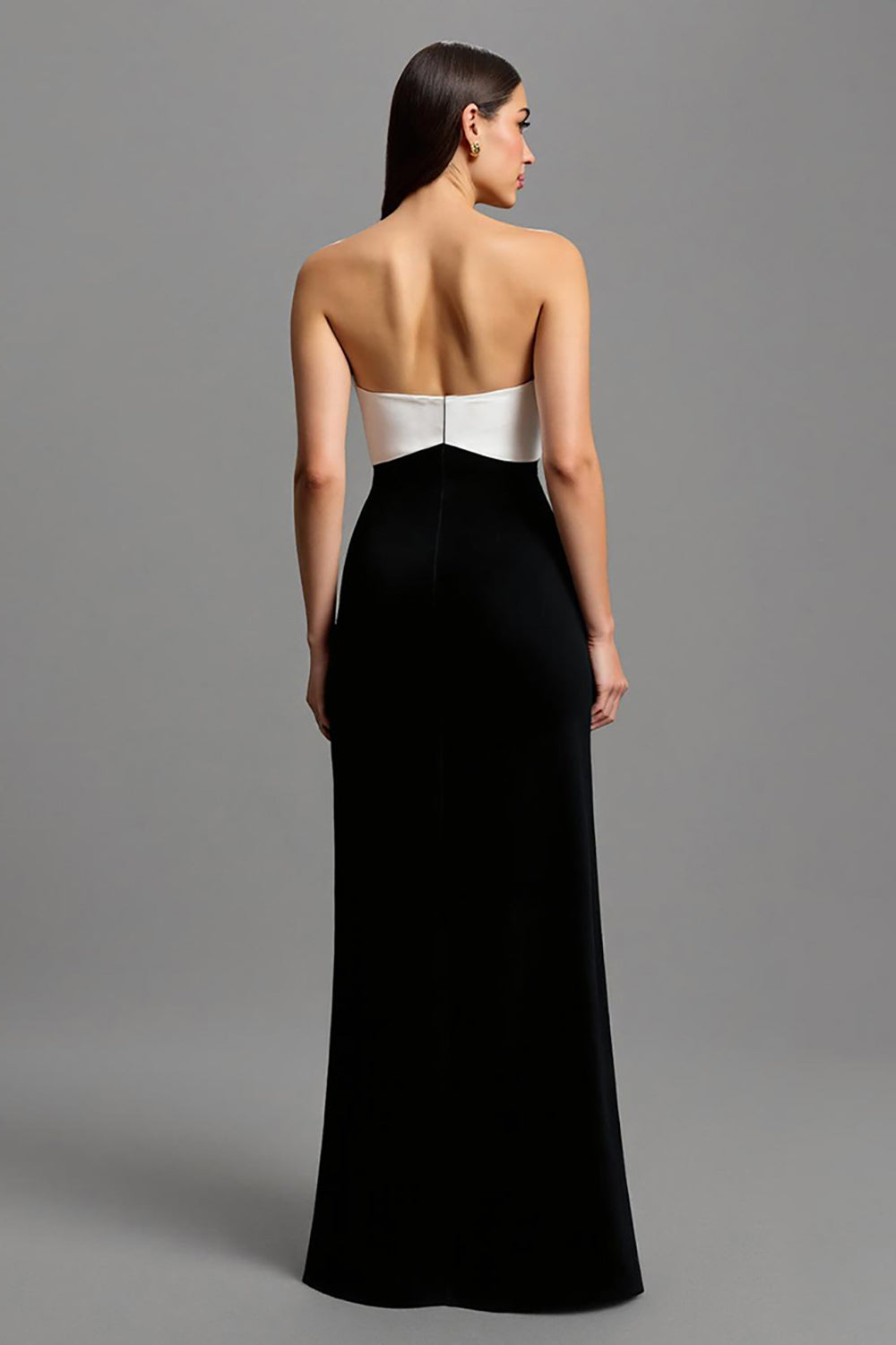 Sheath Black and White Strapless Formal Dress With Bow