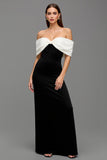 Off The Shoulder Black and White Sheath Long Formal Dress