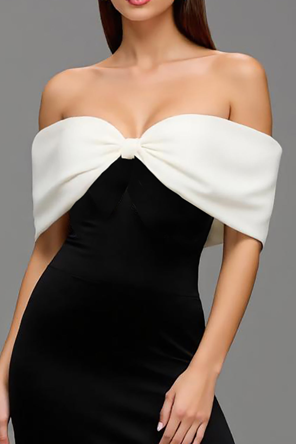 Off The Shoulder Black and White Sheath Long Formal Dress