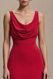 Red A-Line Cowl Neck Long Formal Dress