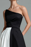 Elegant A-Line Black and White One Shoulder Formal Dress
