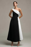 One Shoulder A-Line Black and White Formal Dress
