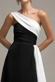 One Shoulder A-Line Black and White Formal Dress