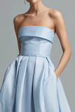 Elegant A-Line Strapless Blue Formal Dress