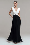 A-Line Ruched V-Neck Black and white Formal Dress