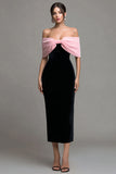 Black and Pink Sheath Off The Shoulder Formal Dress