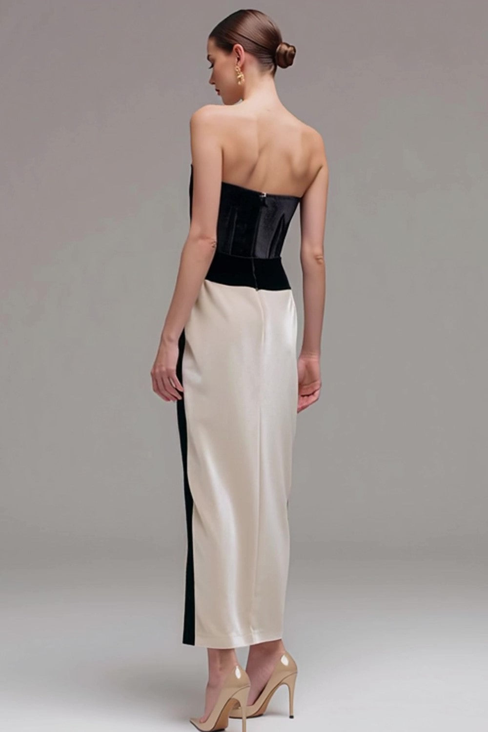 Strapless Sheath Black and Champagne Formal Dress