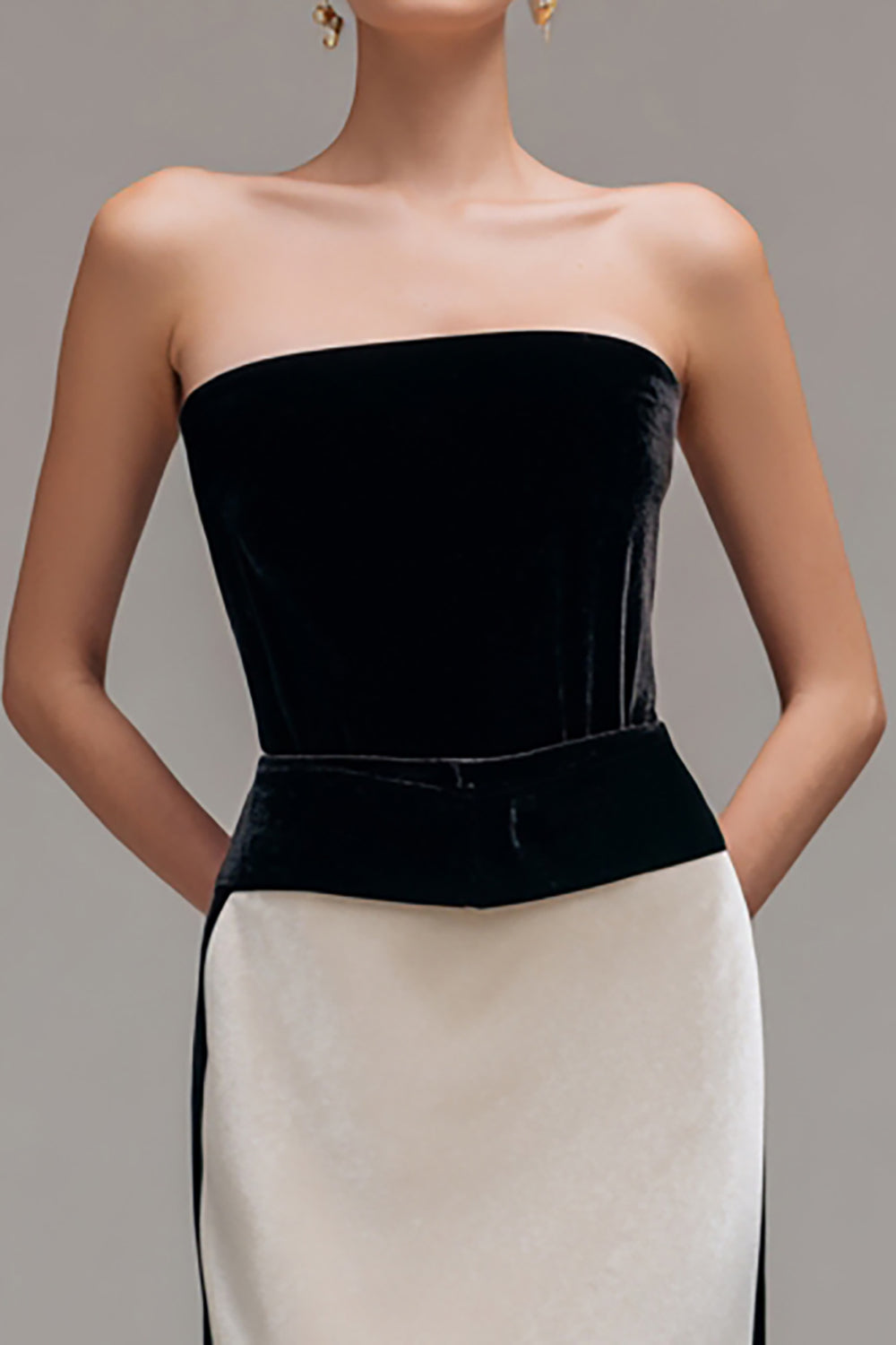 Strapless Sheath Black and Champagne Formal Dress