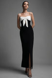 Black and White Ankle Length Sheath Formal Dress With Slit