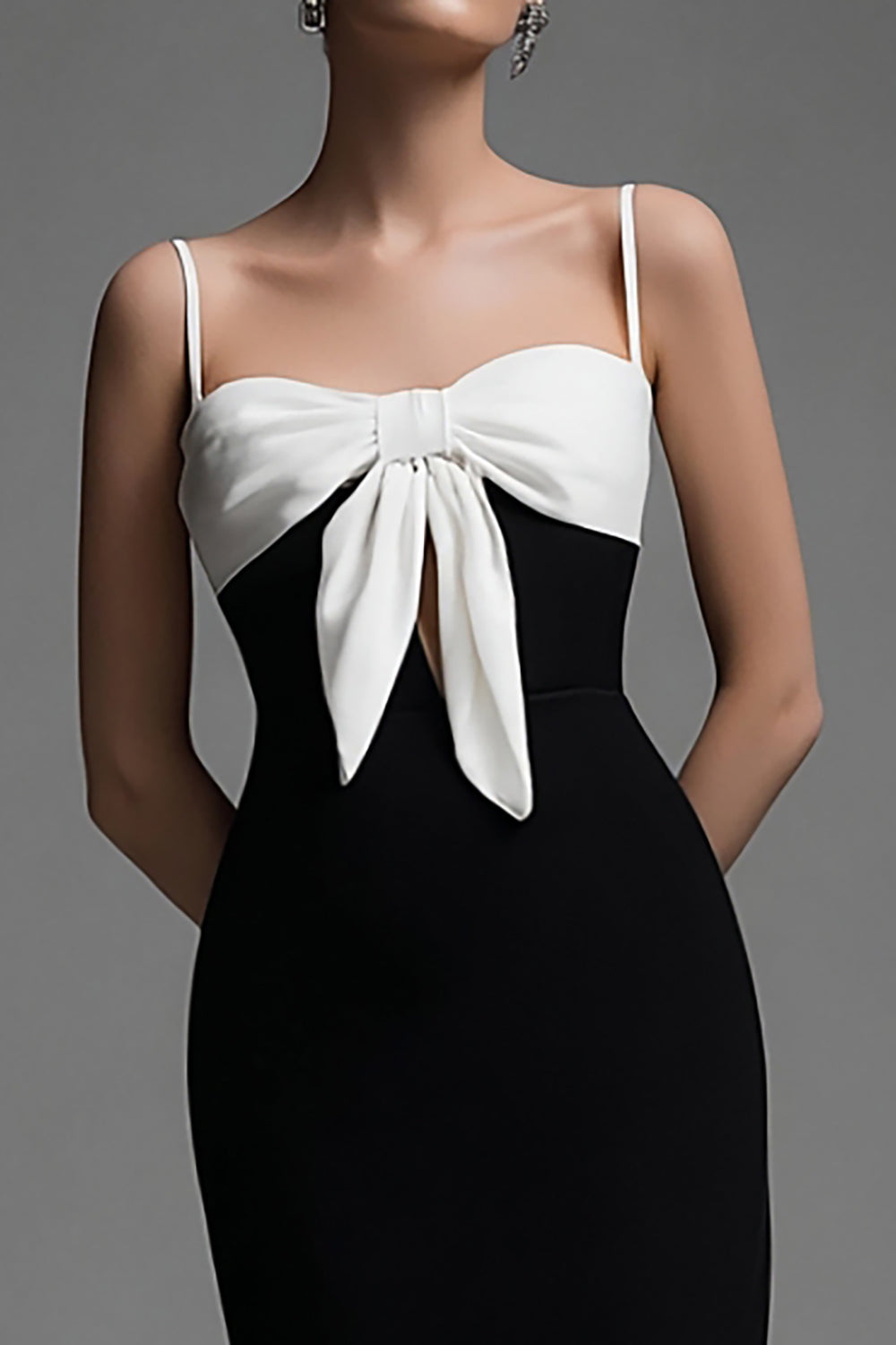Black and White Ankle Length Sheath Formal Dress With Slit