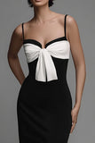 Sheath Black and White Long Bowed Formal Dress With Slit