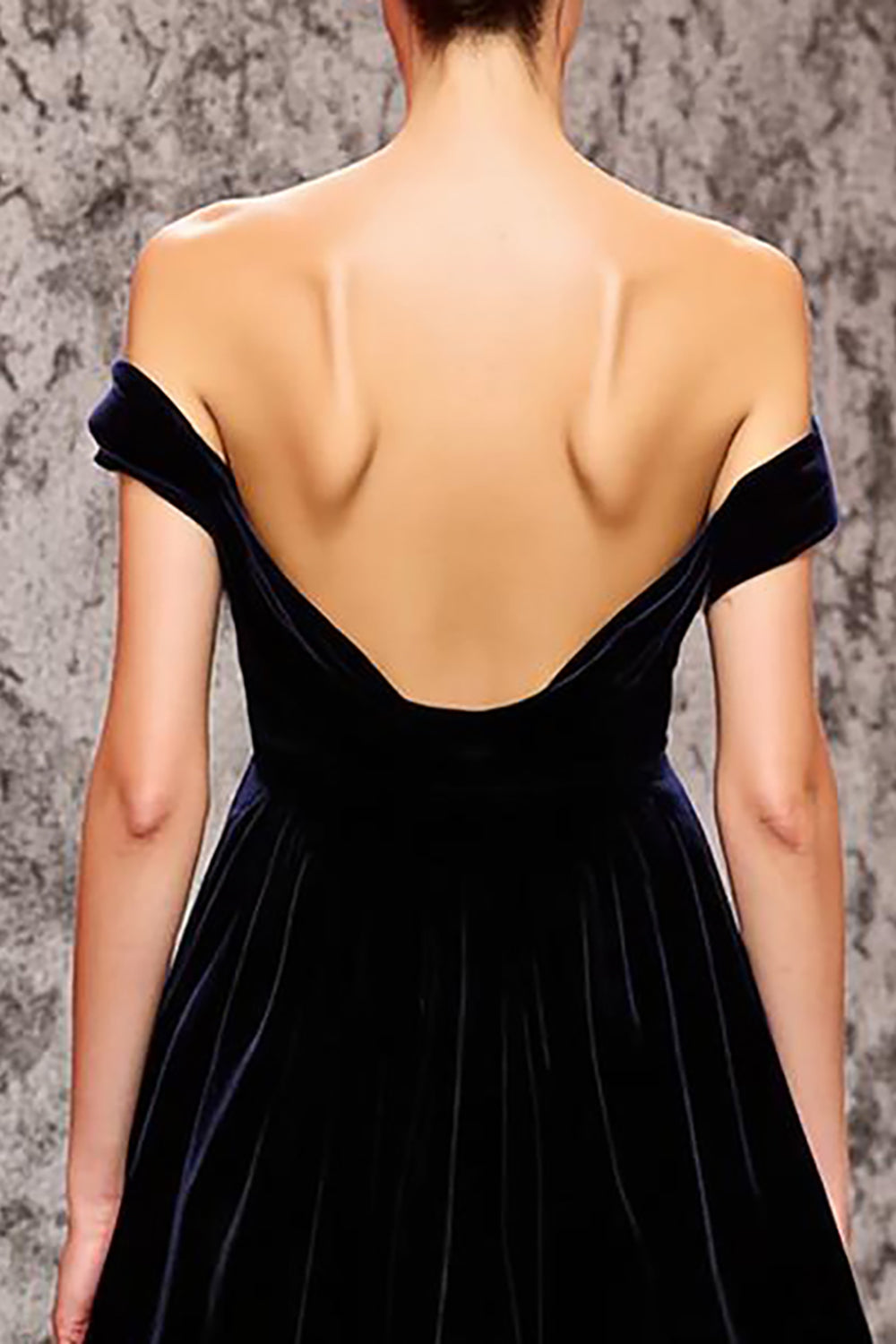 Black Off The Shoulder A Line Open Back Evening Dress