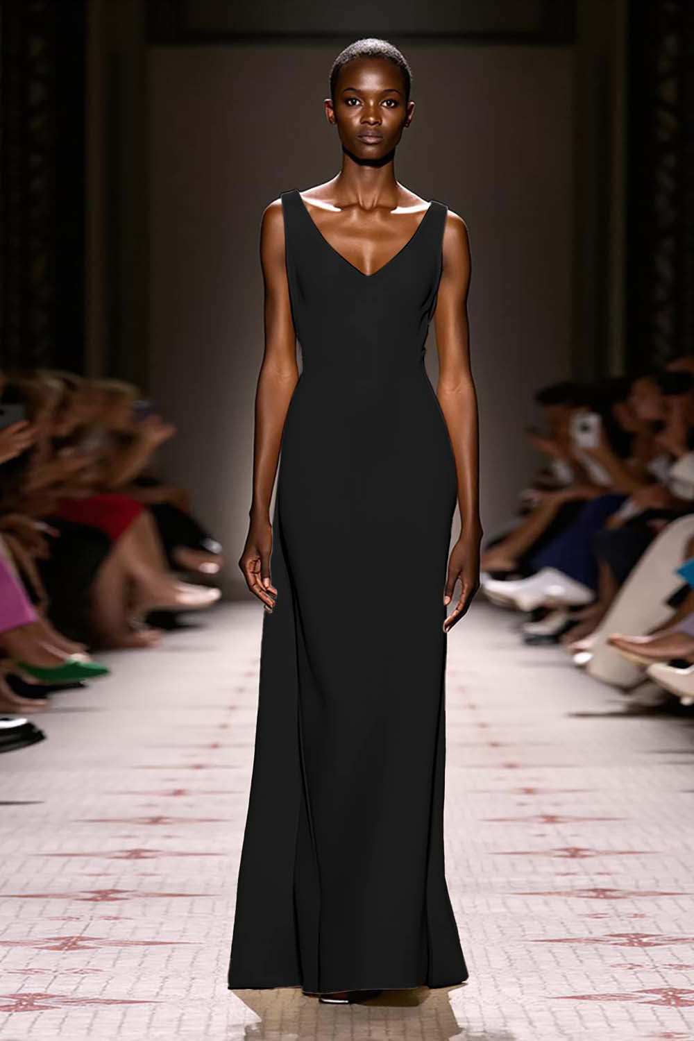 Simple Ivory V-Neck Sheath Long Evening Dress