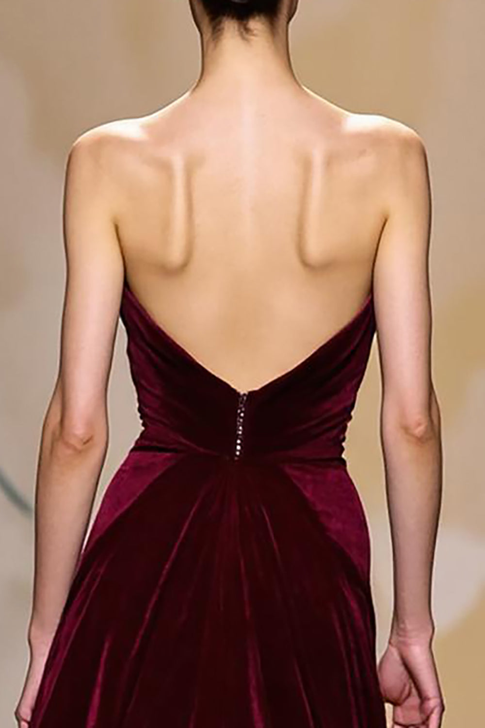 A-Line Dark Red Velvet Strapless Evening Dress