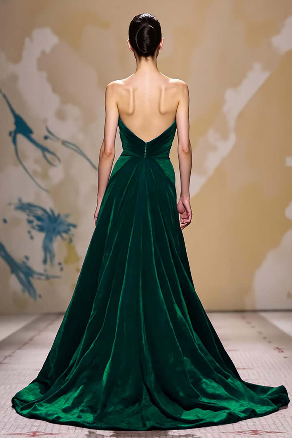 A-Line Dark Red Velvet Strapless Evening Dress