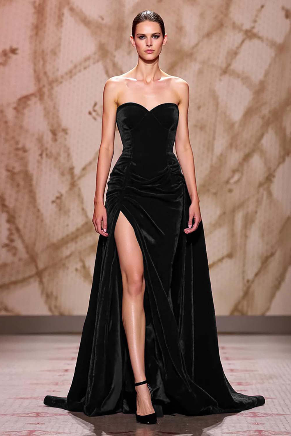 Dark Red Sweetheart A-Line Evening Dress With Slit