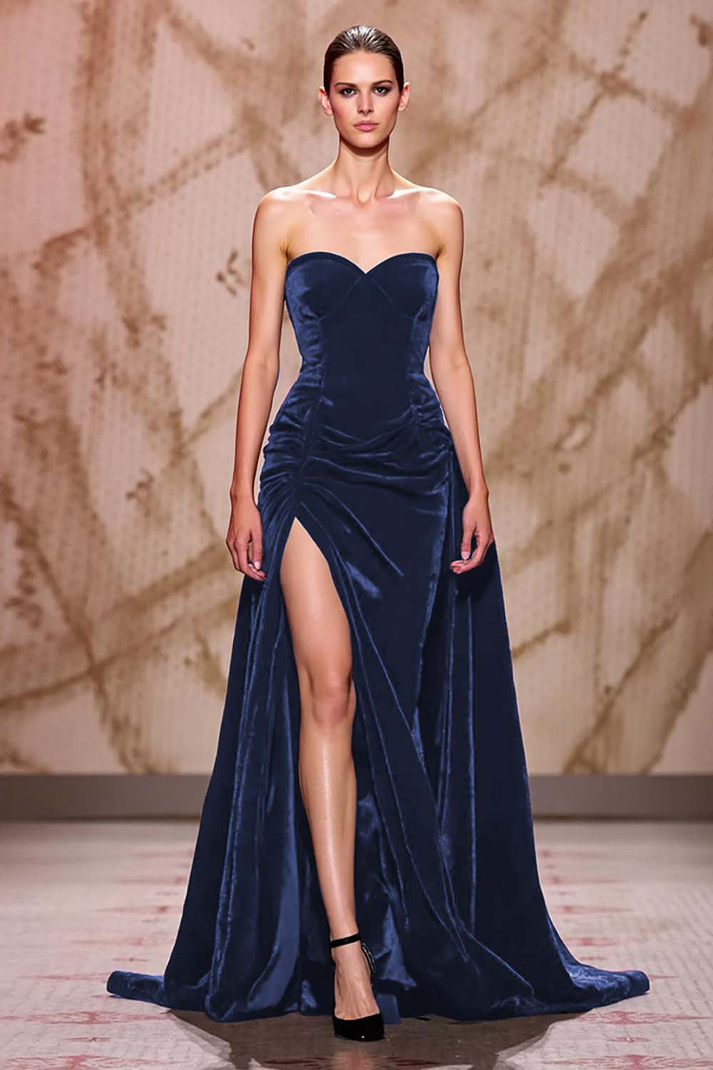 Dark Red Sweetheart A-Line Evening Dress With Slit