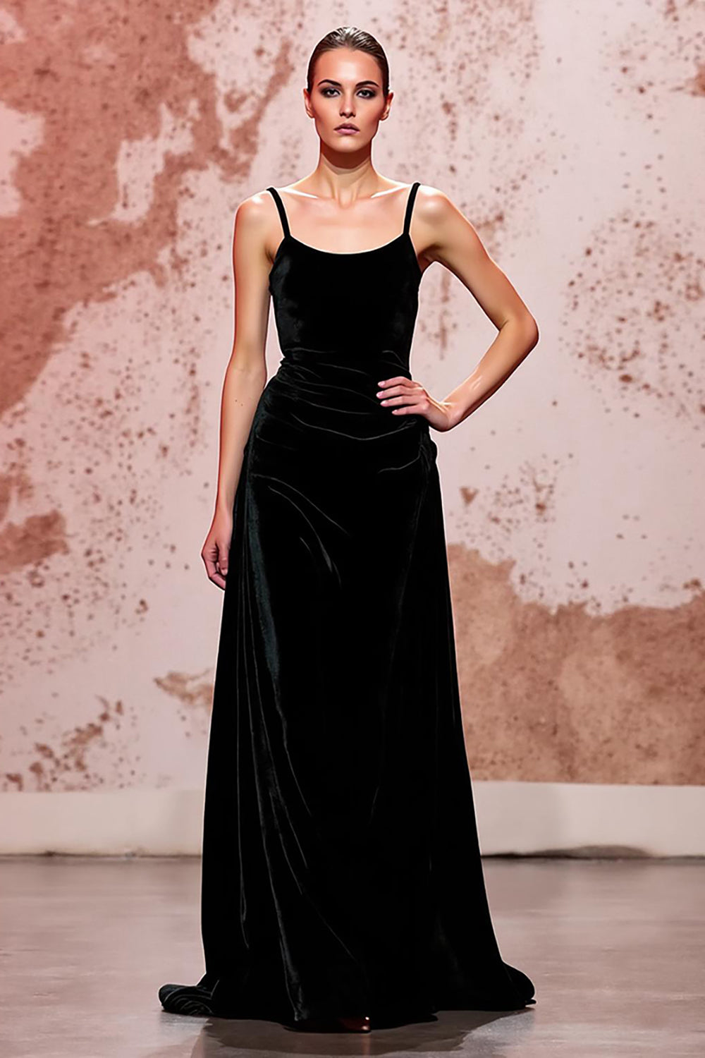 Simple Black Spaghetti Straps A-Line Evening Dress