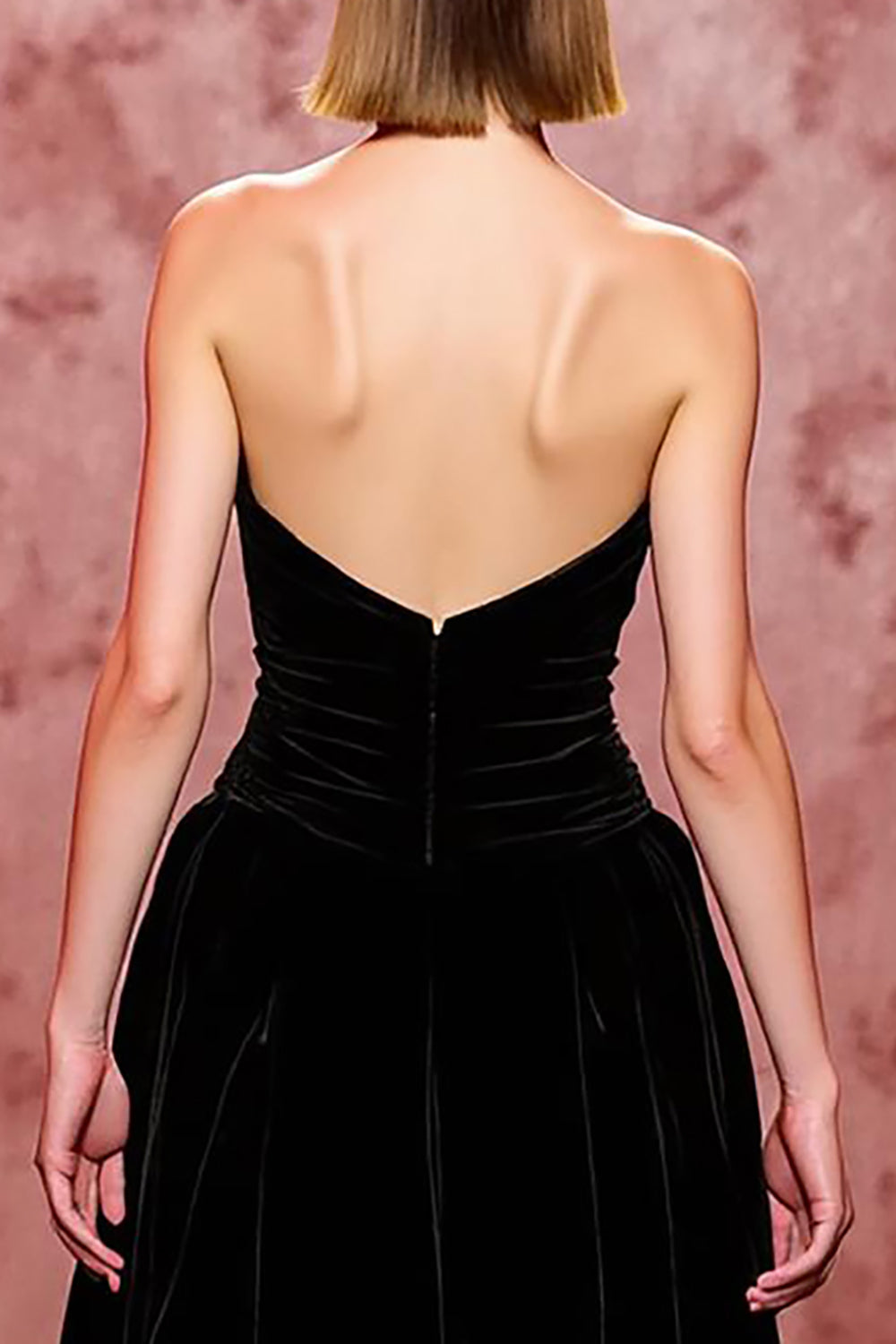Elegant A-Line Black Strapless Velvet Evening Dress With Slit