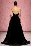 Strapless Black A-Line Evening Dress With Slit