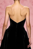 Strapless Black A-Line Evening Dress With Slit