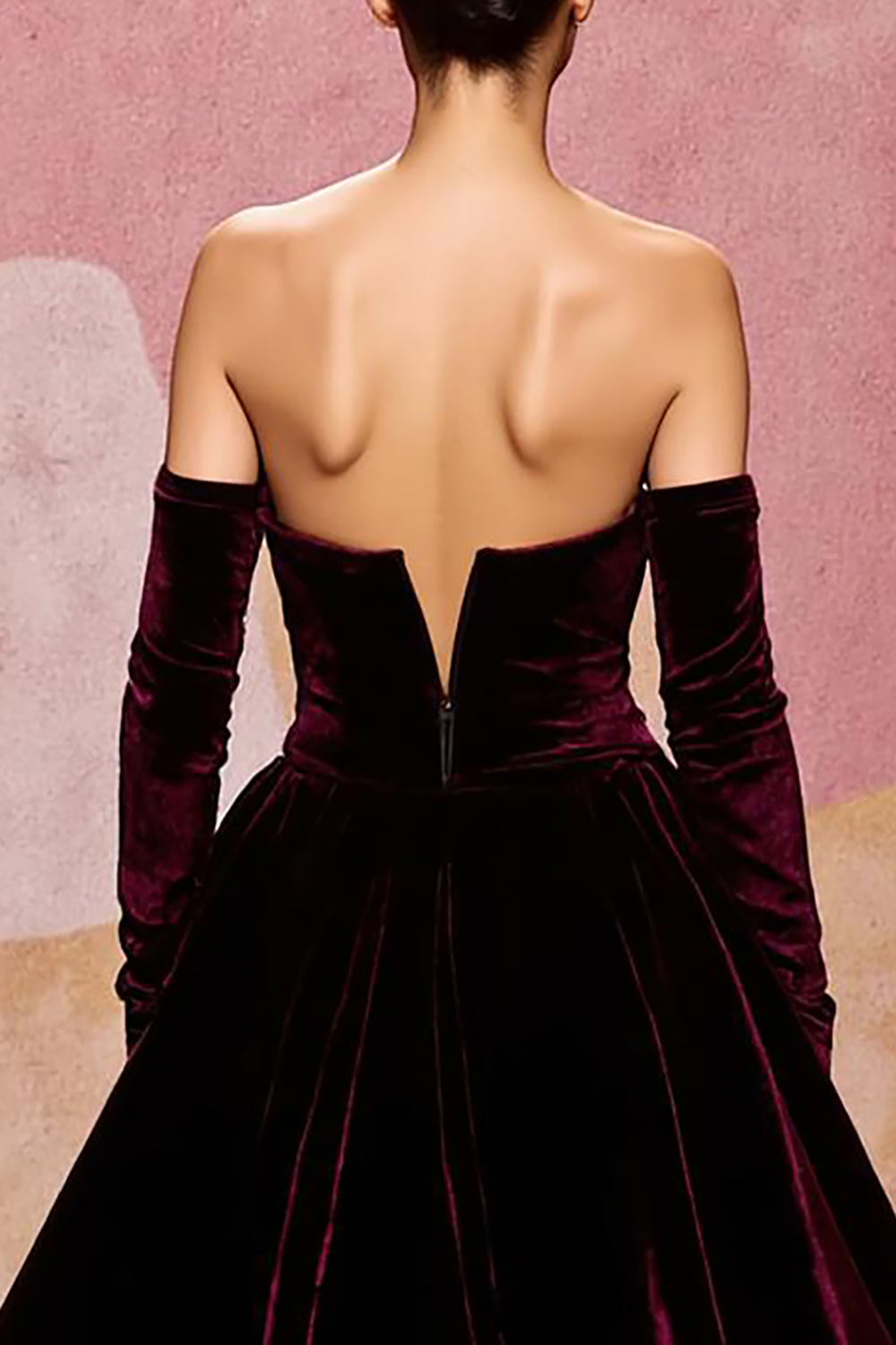 Dark Red A-Line Strapless Velvet Evening Dress