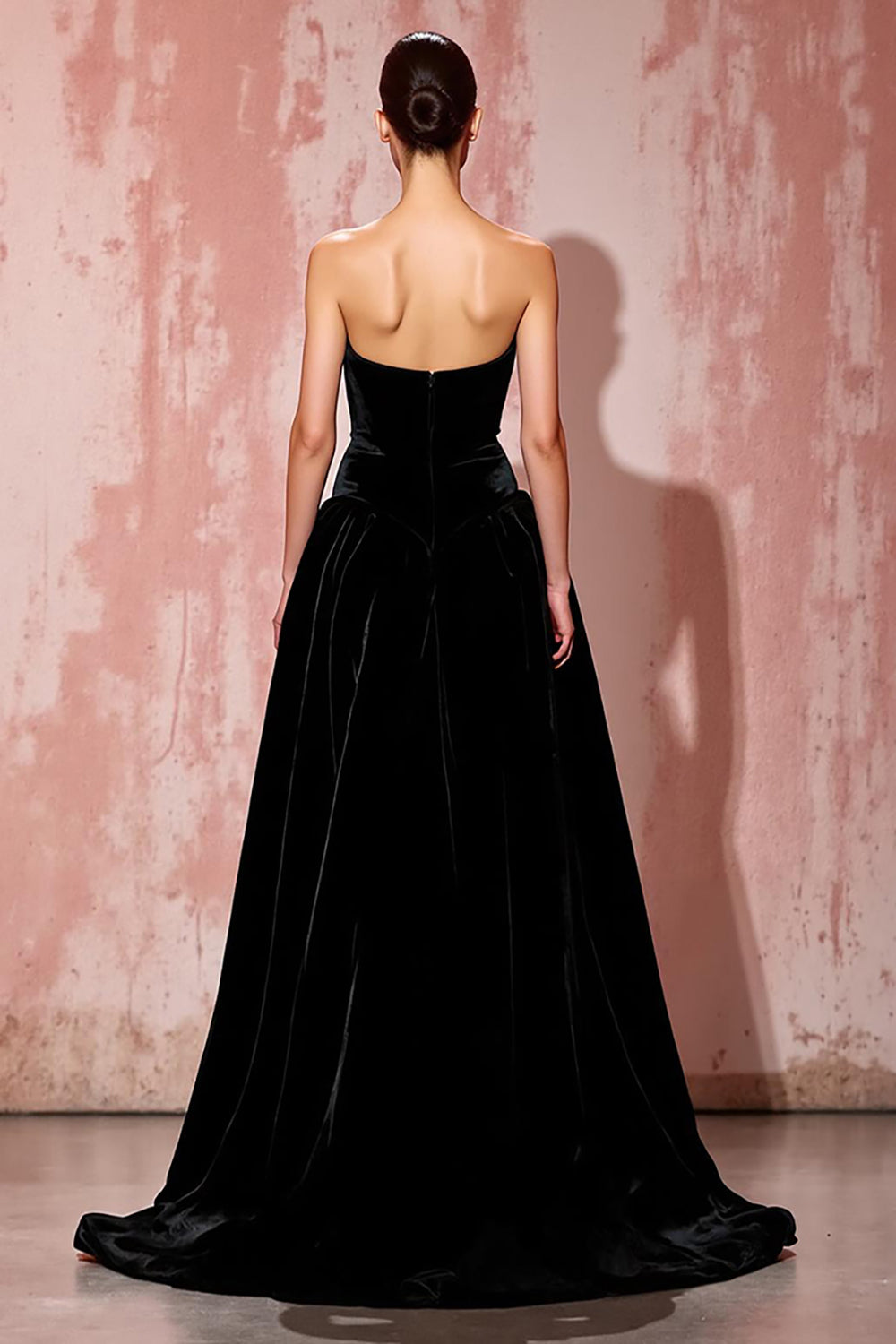 Simple Black Velvet A-Line Strapless Evening Dress