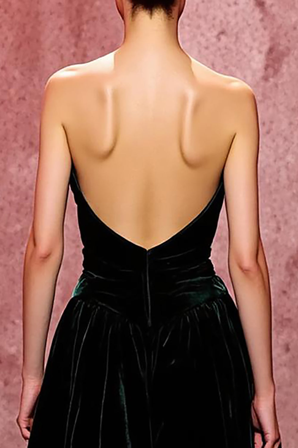 Dark Green Velvet A Line Strapless Evening Dress