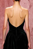 Dark Green Velvet A Line Strapless Evening Dress