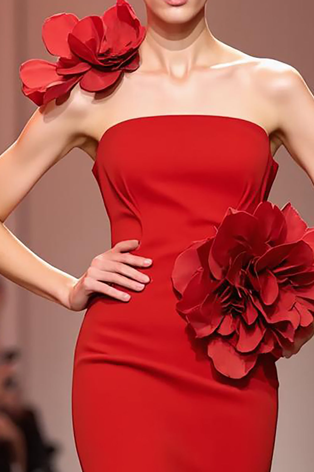 Mermaid Strapless Red Evening Dress with 3D Flower
