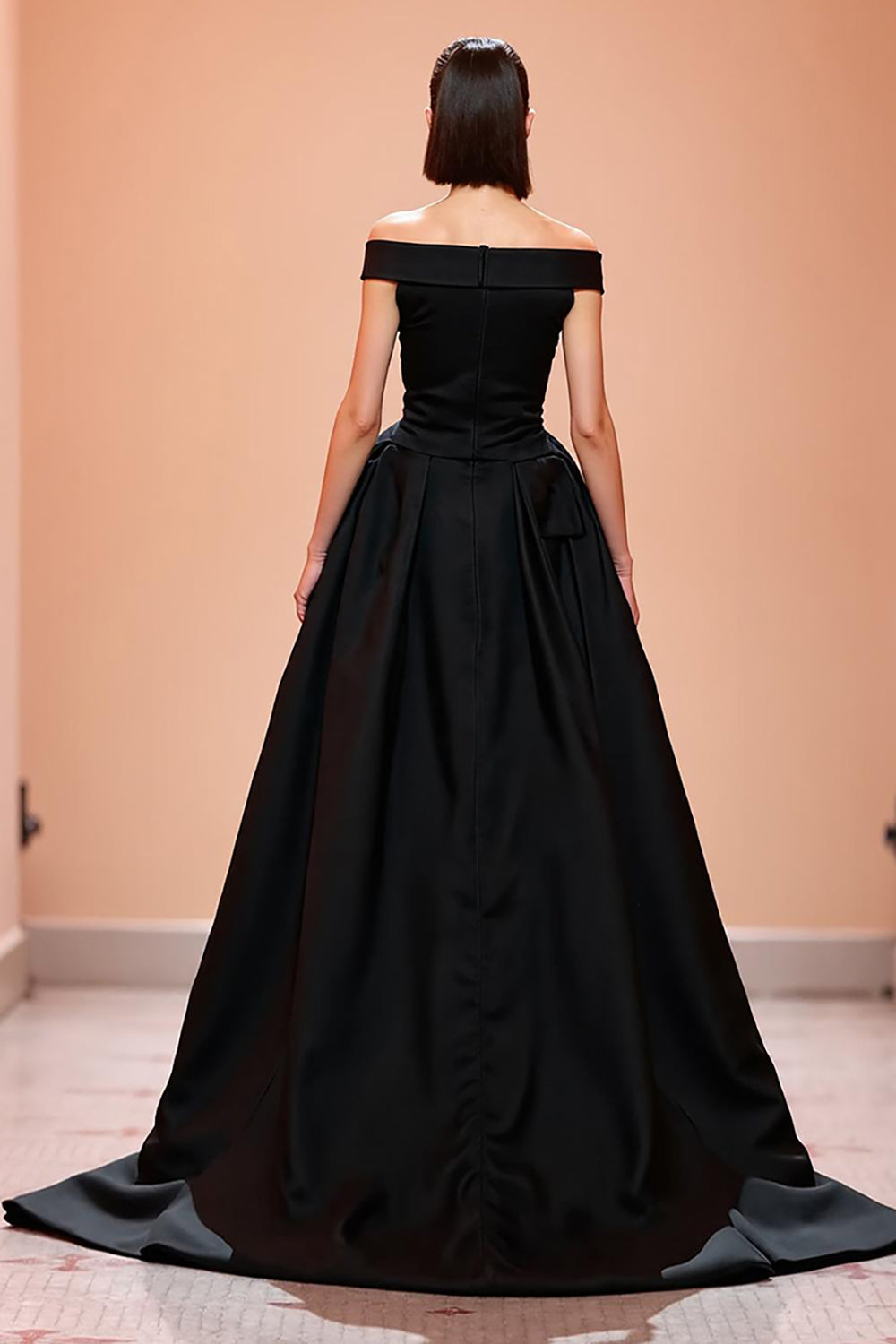 Off The Shoulder A Line Black Evening Dress with Slit