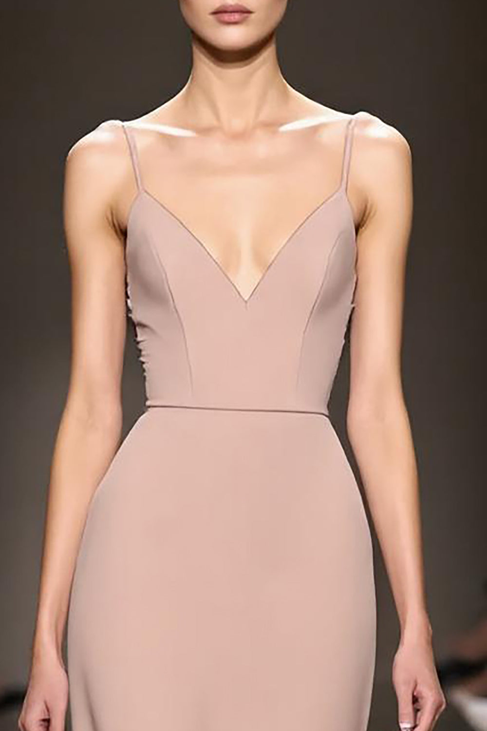 Champagne Spaghetti Straps A Line Evening Dress with Open Back