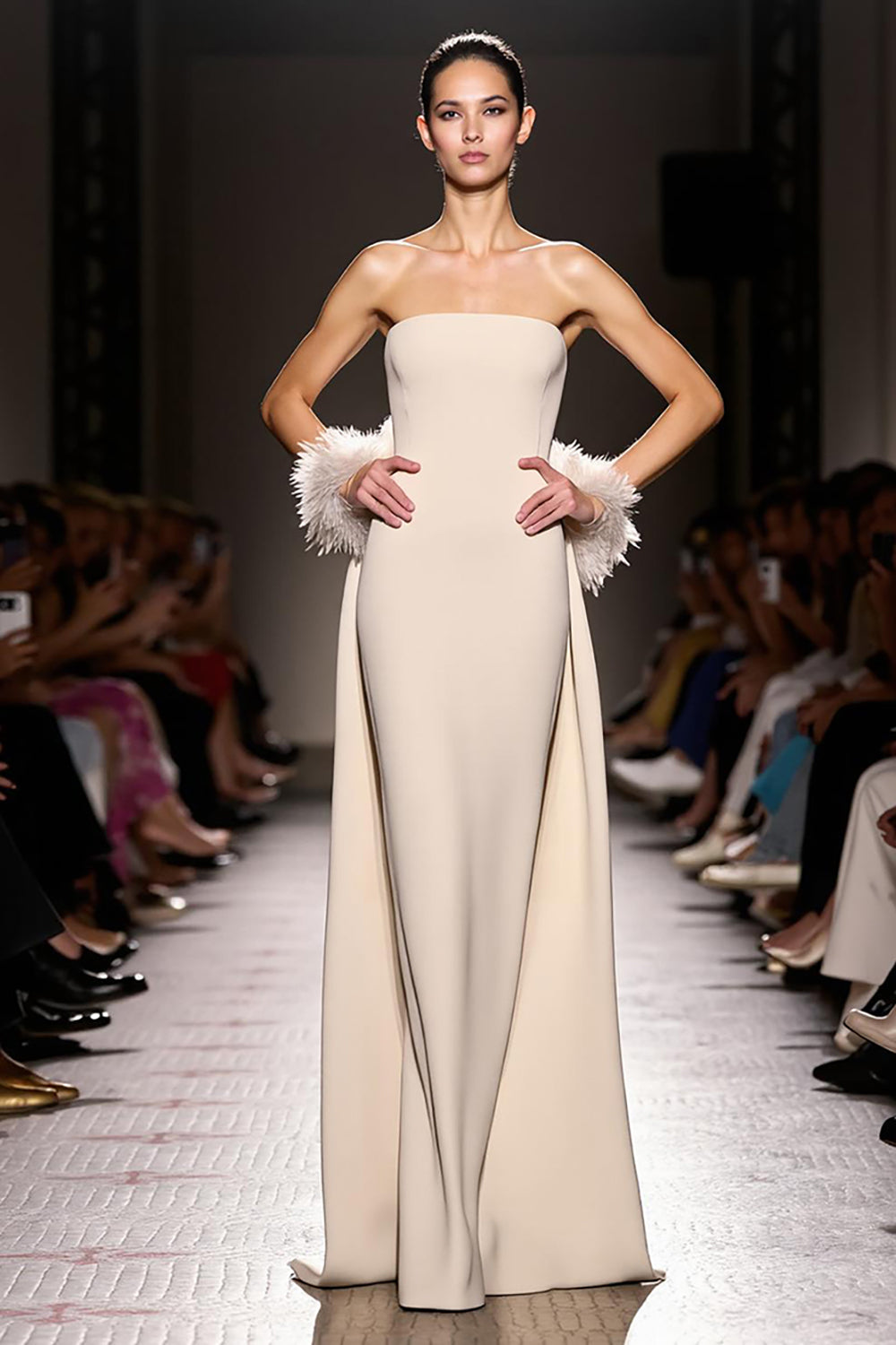 Strapless Ivory A Line Long Evening Dress