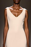 Simple Ivory V-Neck Sheath Long Evening Dress