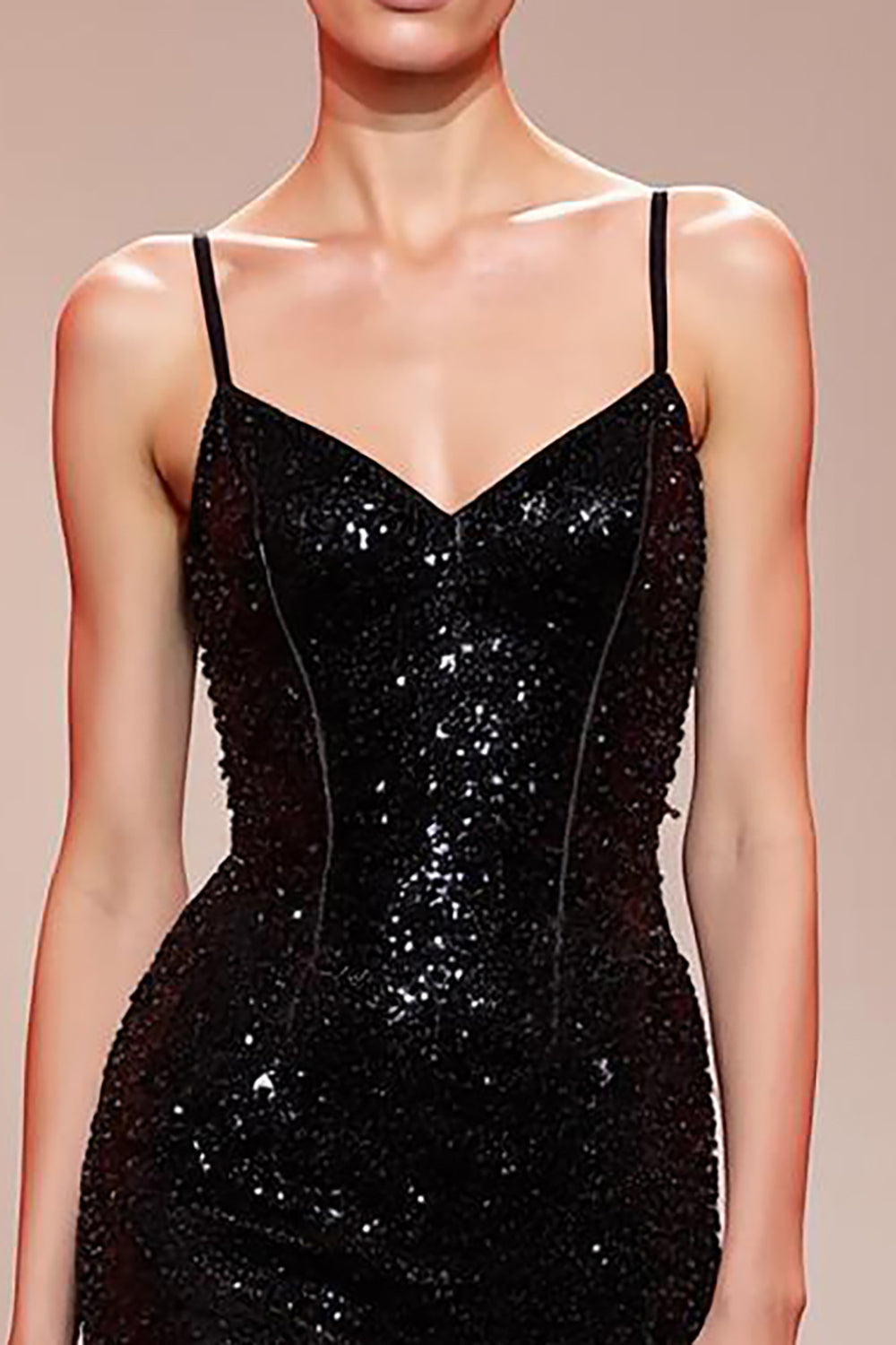 Sparkly Mermaid Black Spaghetti Straps Evening Dress