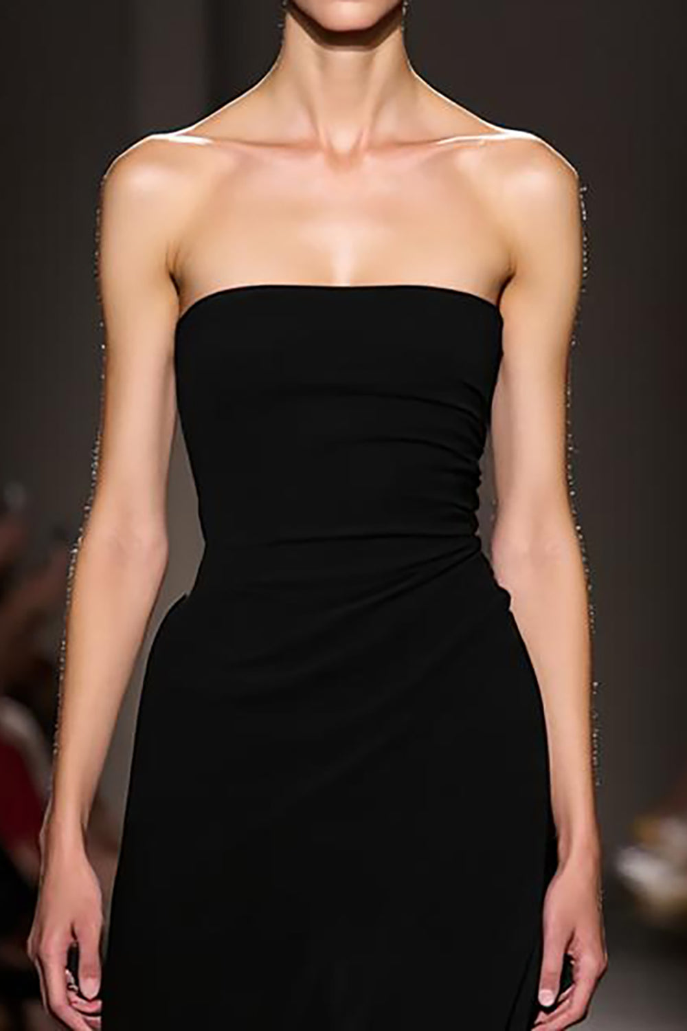 Black Strapless Long A Line Evening Dress