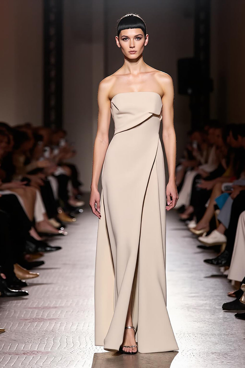 Ivory Strapless Sheath Evening Dress with Slit