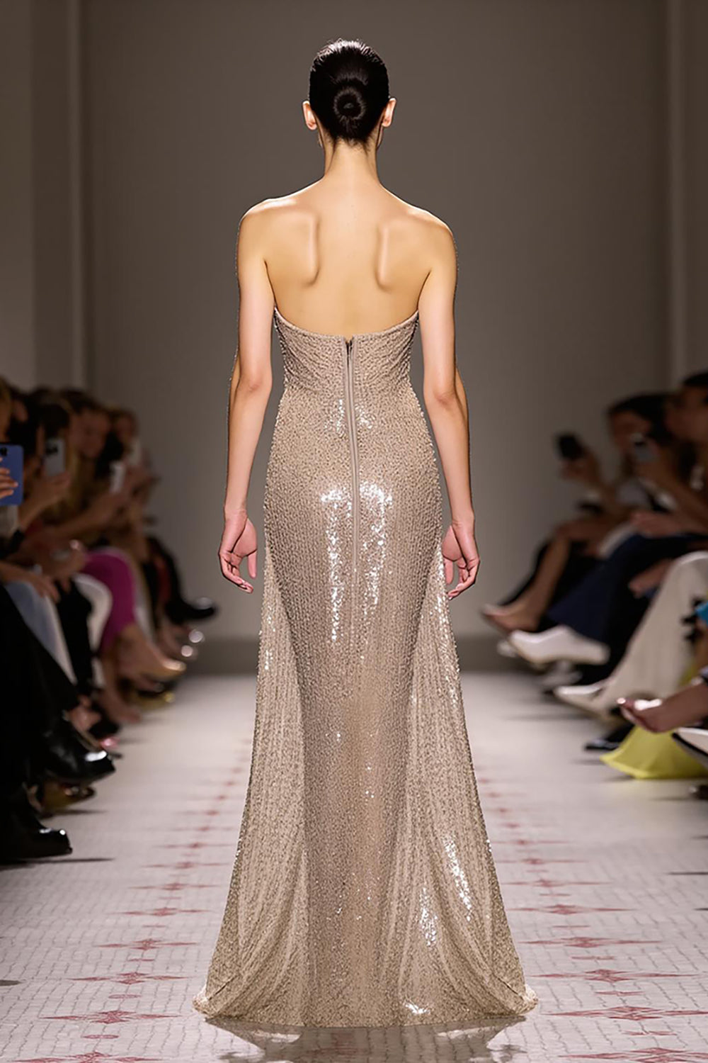 Sheath Champagne Strapless Evening Dress