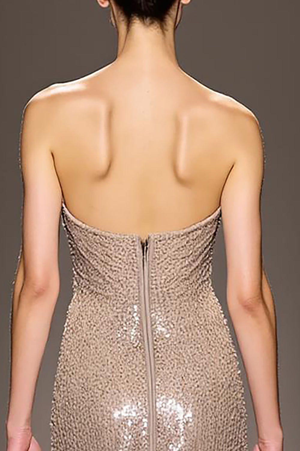 Sheath Champagne Strapless Evening Dress